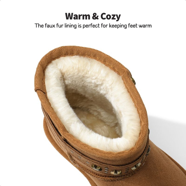 [FuzzyClassic Kid's Low Boot] Kids Faux Fur-Lined Snow Boots - CAMEL - 2